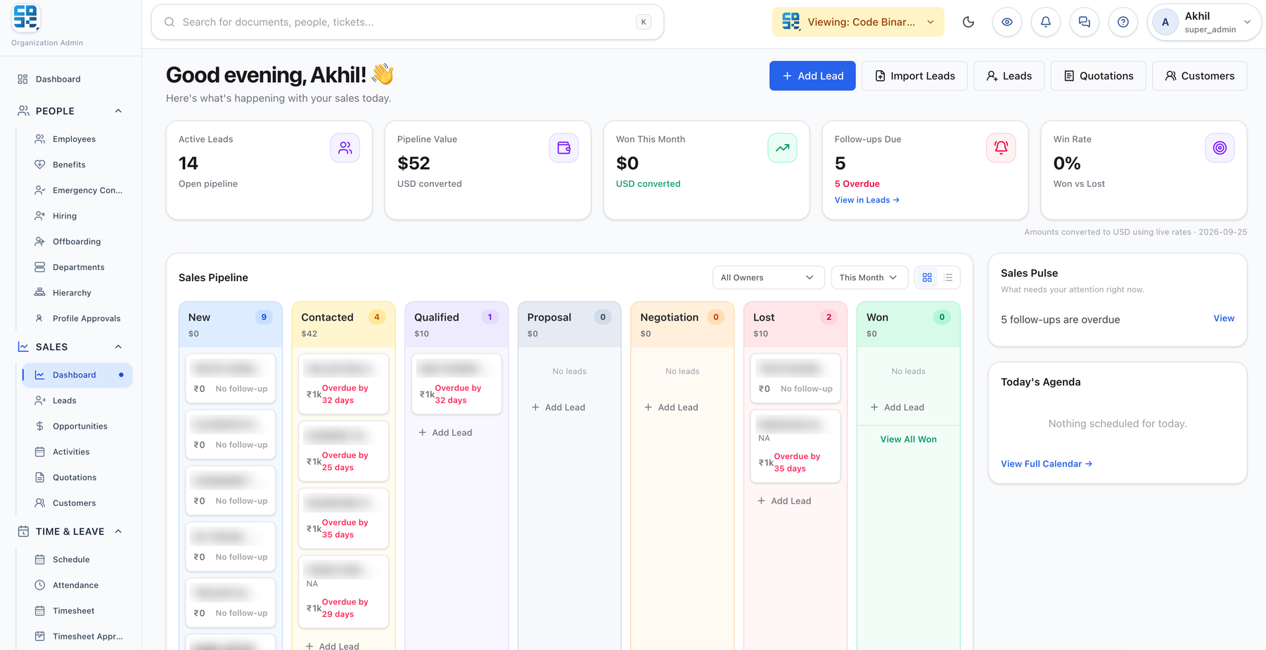 PeopleOS Sales: pipeline screen