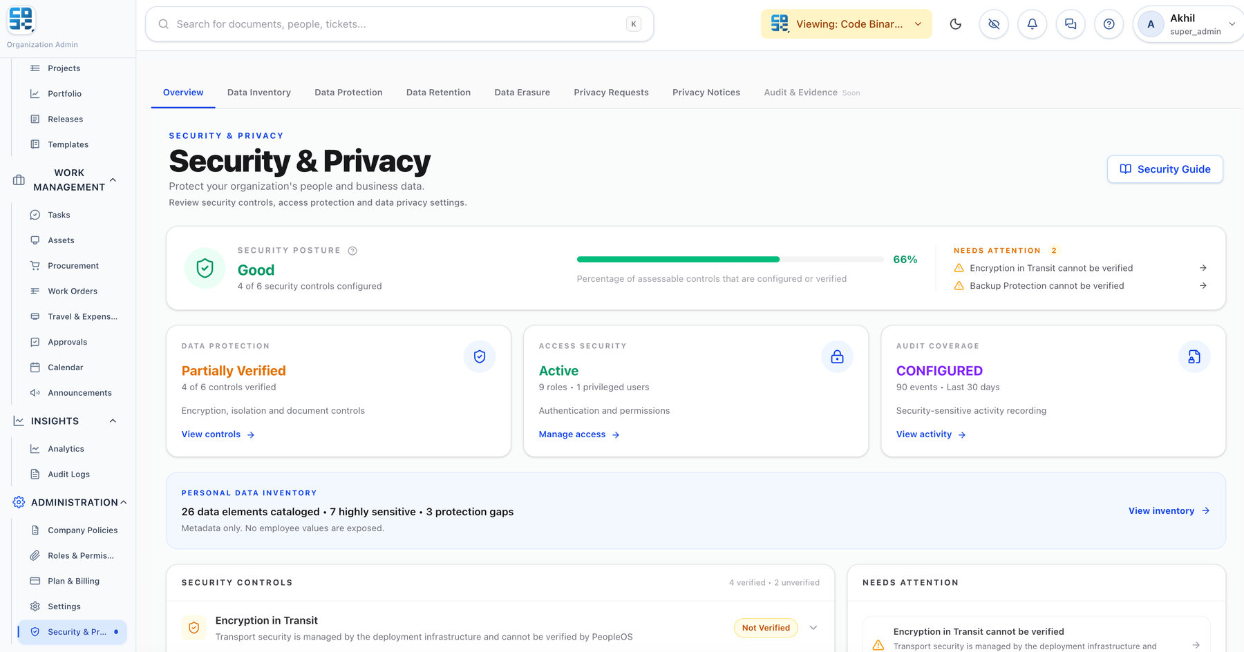 PeopleOS Security: overview screen